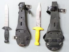 Two vintage Inox diver's knives with rubberised sheaths, blade lengths 16cm