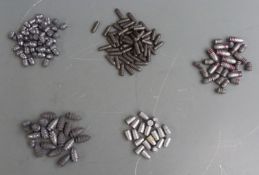 A collection of five types of lead bullets suitable for re-loading including .45, .312, Sharps etc.