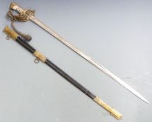 Royal Navy 827 pattern sword with fouled anchor motif to folding guard, lion head pommel guard,