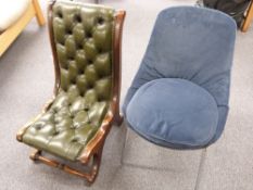 A leather Chesterfield nursing chair together with a retro blue upholstered chair