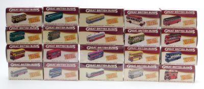 Twenty Atlas Editions Great British Buses 1:76 scale diecast model buses and coaches, all in