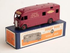 Dinky Toys diecast model Horse Box with maroon body and hubs and 'British Railways Express Horse Box