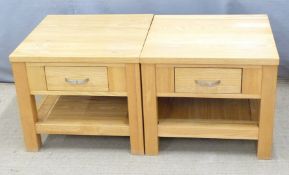 Pair of contemporary oak bedside units with single drawer and undershelf, W56 x D57 x H49cm