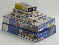 Five Revell plastic model kits including 1:48 scale Focke Wulf Ta-154, 1:32 scale Dornier Do 27, 1: