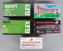 One-hundred-and fifty .22 rifle cartridges including Winchester Wildcat, Eley Sport etc, all in