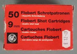 Fifty 9mm Flobert cartridges, in original box PLEASE NOTE THAT A VALID RELEVANT FIREARMS/SHOTGUN