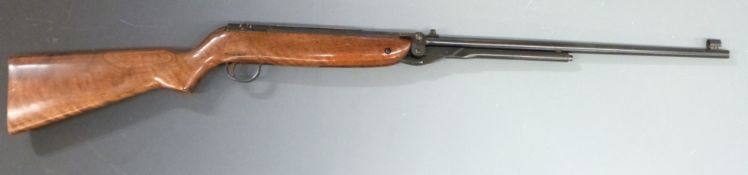 Webley Mark 3 .22 air rifle with semi-pistol grip, named plaque inset to the stock and adjustable