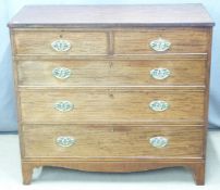 A 19thC mahogany chest of two over three graduated drawers with oval drop handles, W104 x D49 x