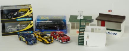 Six Hornby Scalextric model motor racing cars comprising Cadillac LMP GM Racing No.1 C2258 and