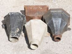 Four cast metal rain water hoppers / planters, tallest 13.5cm