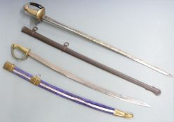 19thC sword with lion's head pommel and brass grip, 81cm curved blade and scabbard together with