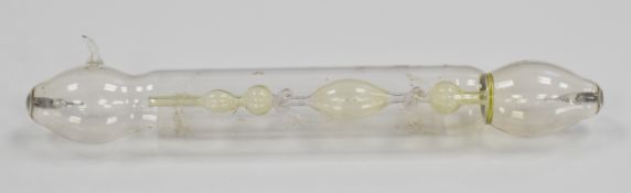 Glass Geissler electrical glow discharge tube, 21cm long.