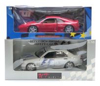 Two UT Models 1:18 scale diecast model cars Ferrari F355 Berlinetta 180 074020 and Mercedes-Benz