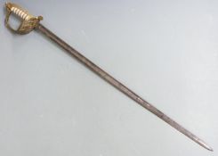 Royal Navy 1827 pattern officer's sword with solid gilt brass half basket hilt, fouled anchor