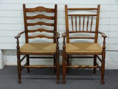 Pair of ladderback rush seated chairs