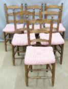 Six French ladderback rush seated chairs