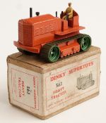 Dinky Supertoys diecast model Heavy Tractor with orange body, green tracks and beige driver, 563, in