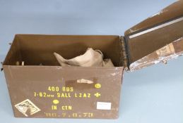 A large quantity of various collectors' rifle ammunition in a metal military ammunition case