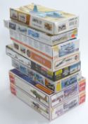 Eight Matchbox, FROG, Heller, Airfix and similar 1:72 scale plastic model kits including