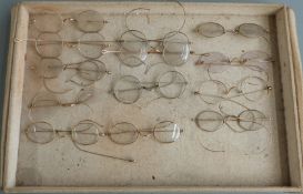 Thirteen pairs of mainly rolled gold vintage spectacles including examples marked OBAC-W and Shur-On