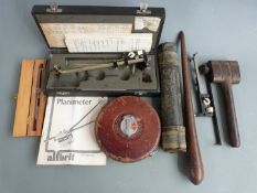 Boxed W.F.Stanley Allbrit planimeter and further planimeter, wooden sailing ship rigging tools,