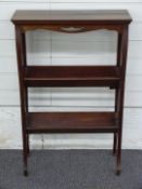 Edwardian mahogany double sided trough style bookcase with pieced decoration, W57 x D21 x H89
