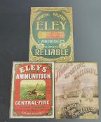 Three shotgun and rifle cartridge advertising display cards Nobel's Sporting Ballistite, Eley's