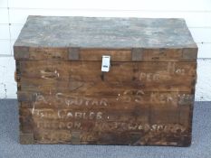 A 19thC metal-bound seaman's hardwood trunk, possibly teak, W94 x D56 x H58cm