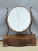 A 19thC mahogany Serpentine fronted three drawer dressing table mirror, W47 x D22 x H63cm