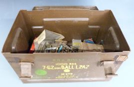 A large quantity of various collectors' rifle ammunition in a metal military ammunition case