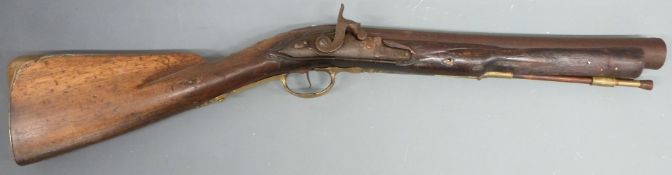 Robert Rowland percussion hammer action blunderbuss with 'R. Rowland' engraved to the lock, drum and