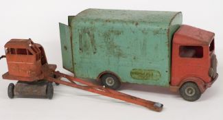 Two Tri-ang pressed steel vehicles, one Transport Van the other a crane