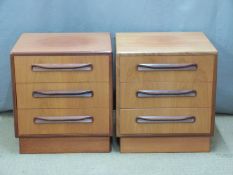 A pair of G Plan retro bedside chests of three drawers, W48 x D44 x H52cm