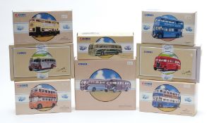 Eight Corgi diecast model buses and bus sets comprising York Brothers Northampton 97053, Newcastle-