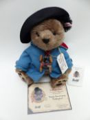 Steiff Danbury Mint limited edition Paddington Bear Teddy bear with grey mohair, black hat, blue