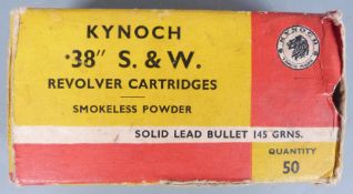 Forty-three Kynoch .38 Smith & Wesson revolver cartridges, in original box PLEASE NOTE THAT A