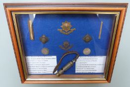 British Army WW1 whistle by A D E Courcy and Co. Frankford St together with a Worcestershire