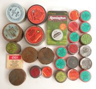 Twenty-seven tins of percussion caps including F Joyce & Co, Navy Arms Co, Eley, Remington Black