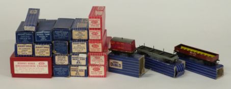 Twenty-two Hornby Dublo 00 gauge wagons, tankers, coaches and similar rolling stock including Esso