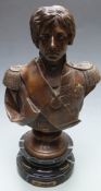 A modern bronze bust of Nelson with brass 'Fredericks' plaque, 35cm tall including plinth