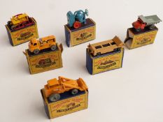 Six Matchbox Moko Lesney 1-75 series diecast model vehicles 3, 6, 16, 18, 24 and 28, all in original