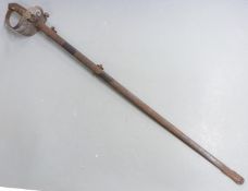 British 1827 pattern rifle officer's sword with strung bugle to the hilt cartouche, 81cm fullered