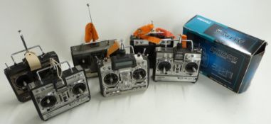 Seven remote controlled aeroplane and similar transmitters including Fatuba, one in original box,
