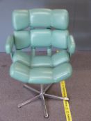 Bruno Mathesson Jetson style retro leather swivel desk chair raised on chrome base, 89cm tall.