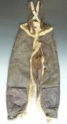 WW2 United States Air Force type A-3 leather fleece-lined flying trousers with leather straps,