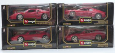 Four Burago 1:18 scale diecast model Ferrari sports cars comprising F40 1987 3032, 455GT 1992