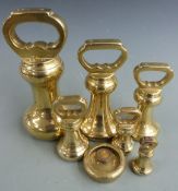 Run of six brass bell weights from 14lb down to 8oz, one marked Parsons Lewes, another Herbert &