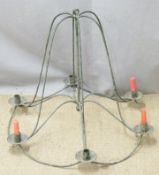 A hanging metal six-branch candelabra, d64 x H56cm