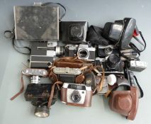 Collectable cameras to include Zenit B SLR with Helios 2/58 lens and Weston Master V light meter,