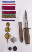 American US M3 knife or bayonet, Gloucestershire Regiment cap badge, 1838 Trade and Navigation penny
